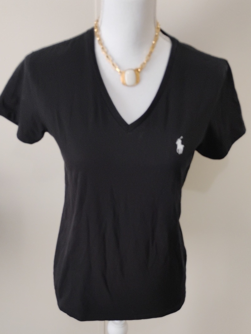 Ralph Lauren Black V-Neck Polo Logo Tee